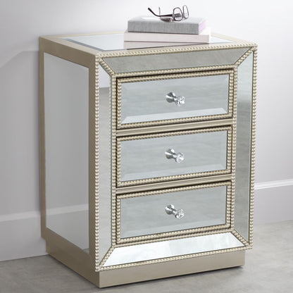 Coast to Coast Accents Modern Antique Silver Mirrored Rectangular Accent Table 20" x 15" with 3-Drawer for Living Room Bedroom