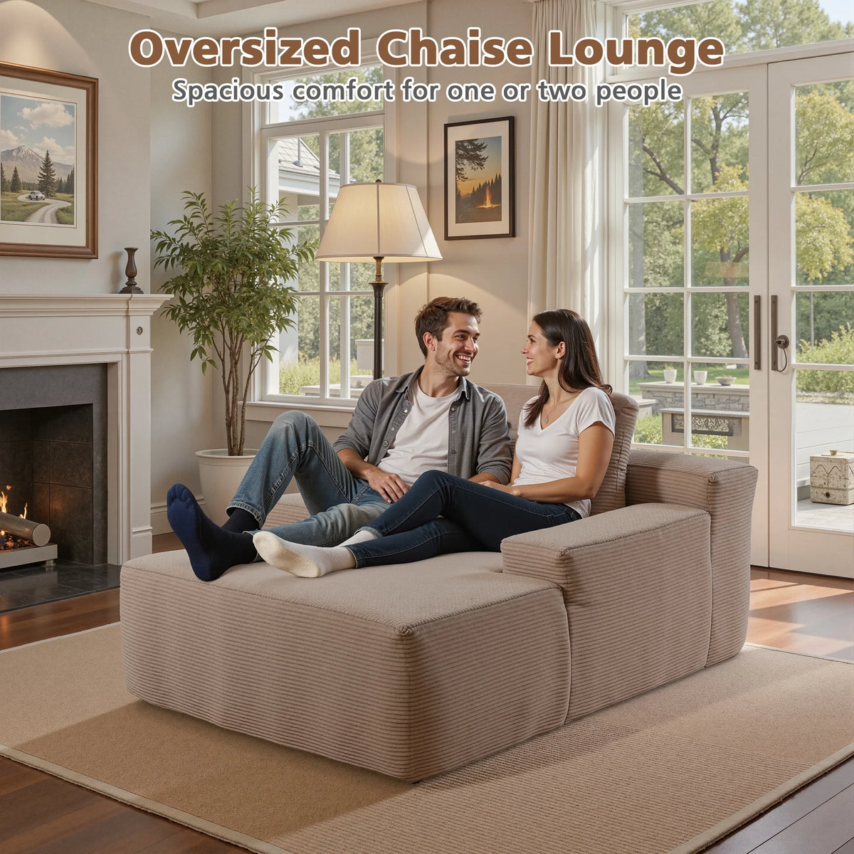 Ovios 67'' Oversized Chaise Lounge Chair Indoor Cloud Plush Corduroy Floor Sofa Bed Deep Seat No Assembly Couch for Living Room, Black