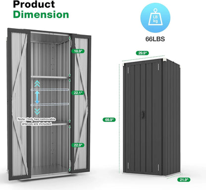 AECOJOY Outdoor Storage Cabinet for Garden & Patio, a Metal Organizer with Doors and Shelves in Gray