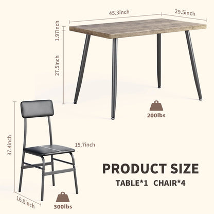Dining Table Set for 4, Lofka 5 Piecs Kitchen Table and Chairs Set for Dining Room & Kitchen, Black