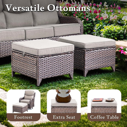 Bellefurn Luxury Outdoor Patio Furniture Set,Swivel Rocker Patio Chairs with 6-inch Thick Cushion,Patio Sofa and Glass Coffee Table,Outdoor Conversation Set for Porch, Deck, Yard