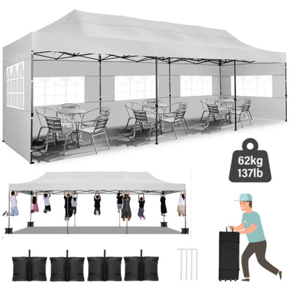 COBIZI 10x20 Heavy Duty Pop up Canopy Tent with 6 sidewalls Easy Up Commercial Outdoor Canopy Wedding Party Tent for Beach All Season Wind & Waterproof Gazebo with Roller Bag,Black(Frame Thickened)