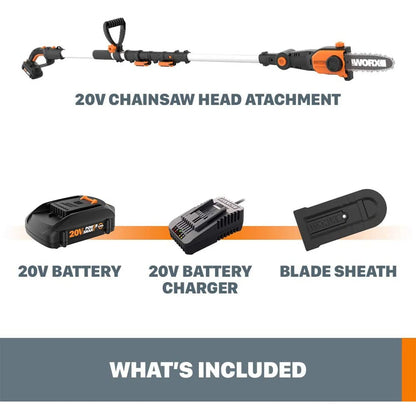 WORX WG349 2 in 1 Cordless 8 Inch Pole Saw w/ Auto Tension, Black and Orange