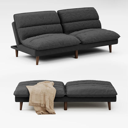 Homall Futon sofa, Two Seat Adjustable Sofa, Corduroy Fabric, Upholstered Sofa, Sofa Changeable into Bed, Leisure Reading and Games, Green