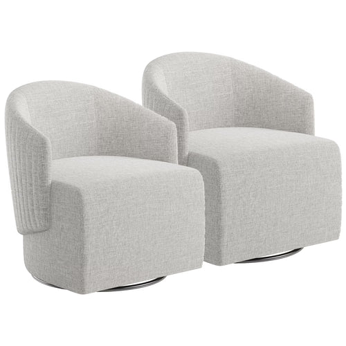 BELLEZE Swivel Accent Chair, Modern Upholstered Swivel Armchair 360 Degree Barrel Chair Comfy Corner Chair for Living Room Bedroom [Set of 2] - Malta (Light Grey)