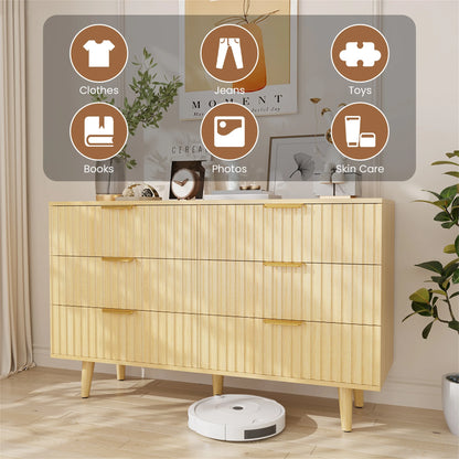 Planntonneo Boho Fluted 6 Drawer Dresser, Wooden Chests for Bedroom