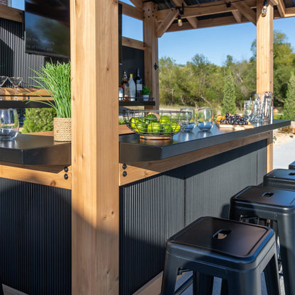 Backyard Discovery Palisade 9'x6' Cedar Wood Outdoor Bar, Galvanized Steel Roof, Bar Tops