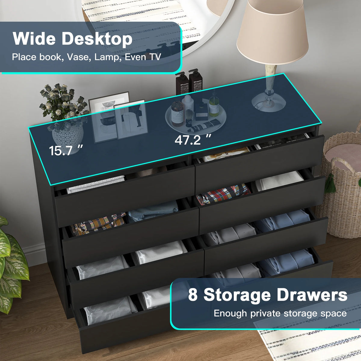 Kadyn White Chest of Drawer, 6 Double Drawer Dresser for Bedroom, Modern Storage Cabinet for Living Room, Dresser