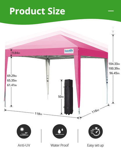 Quictent 10'x10' Pop up Canopy Tent with Sidewalls Instant Outdoor Gazebo Easy Party Tent Enclosed Waterproof, Easy Set up (Pink)