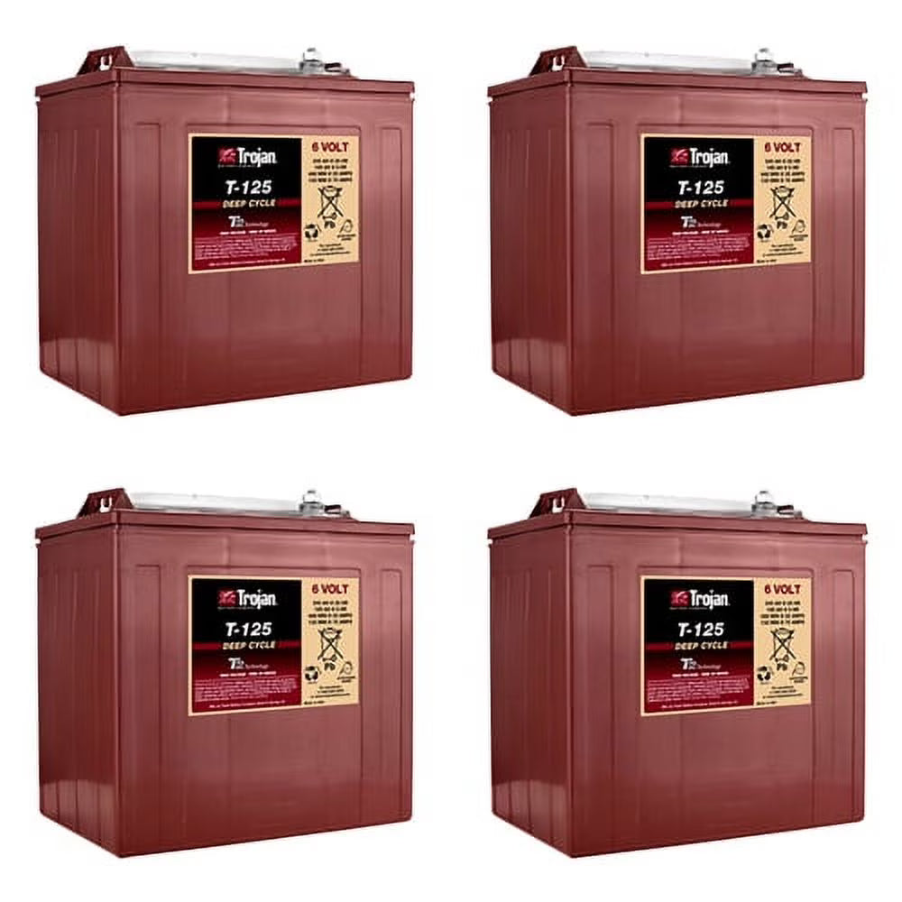 Trojan T-125 240Ah, 6V Deep Cycle Battery - 4 Pack