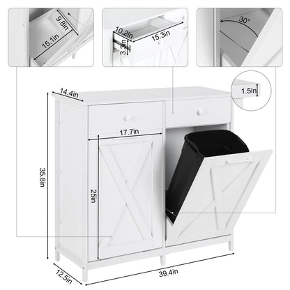 Pirecart 20 Gallon Double Tilt Out Trash Cabinet Wood Hidden Storage Cabinet, Recycling Cabinet with 2 Drawers, Black