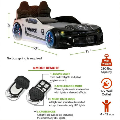 CHAMPION Twin Race Car Bed, LED Lights, Sound FX, Kids Bedroom Furniture, Children's Car Bed