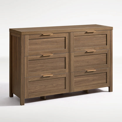 ARKANTOS Wooden 6 Drawer Double Dressers, Wide Chests of Drawers for Bedroom, Natural Oak