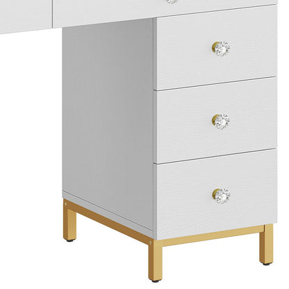 Uforic 55" Vanity Desk with Lighted Mirror & Power Outlet & 8 Drawers, Modern Makeup Vanity Table Set with Storage Stool, White