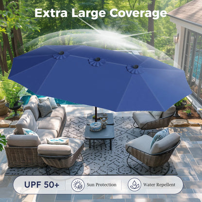Alpha Joy 15ft Outdoor Patio Umbrella Extra-Large Double-Sided Garden Umbrella with Crank Handle and Base - Smoky Gray