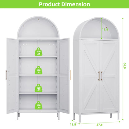 SUPEER Metal Arched Storage Display Cabinet with Glass Doors and Adjustable Shelves, Lockable Cabinet, Assembly Required, Black