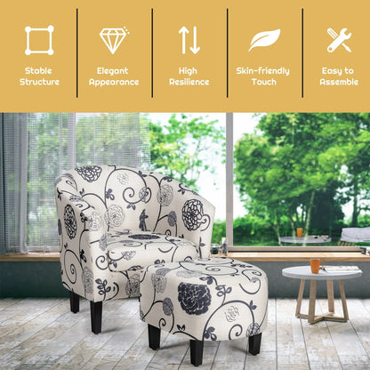 Gymax Modern Accent Tub Chair&Ottoman Set Fabric Upholstered Club Chair Grey Floral