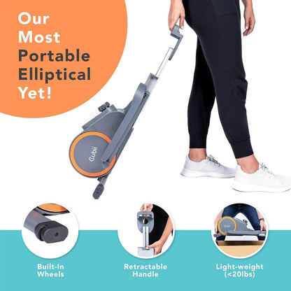 Cubii GO Aqua - Ultra Portable Under Desk Elliptical, Foot Pedal Exerciser Machine with Built-in Wheels, Easy Retractable Handle, Large LCD Fitness Tracker, Adjustable Resistance Levels