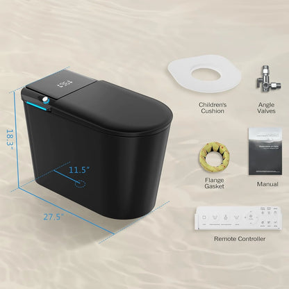 LALAHOO Smart Toilet with Bidet Built in, Auto Open & Close, Elongated Heated seat, Foot Sensor Flush, LED Display, Warm Water Wash, Dryer, Night Light, Black