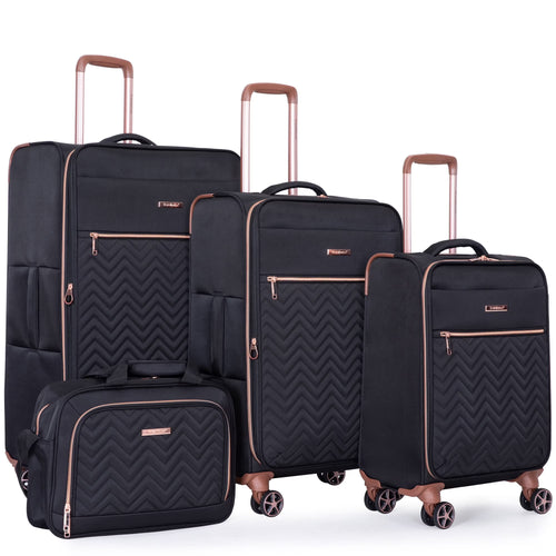 Travelhouse 4 Piece Luggage Set Softside Expandable Lightweight Suitcase with Double Spinner Wheels.(Black)