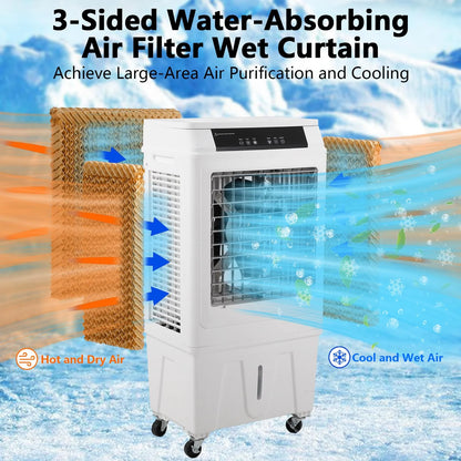 10.3 Gallon Evaporative Air Cooler,  3000CFM Swamp Cooler with Remote Control and 12H Timer, 4 Ice Packs, 3 Modes & Wind Speeds for Outdoor