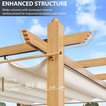 Outdoor Aluminum Pergola with Retractable Canopy, Reinforced 4-Sided Base, Waterproof & UV-Resistant Adjustable Roof, Modern Design for Patio, Deck, Backyard, and Garden