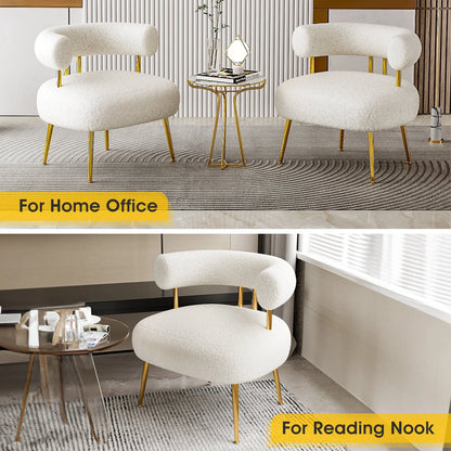 SEYNAR Mid Century Sherpa Boucle Accent Chair, Fluffy Round Upholstered Barrel Side Arm Sofa Chair for Small Spaces(Cream White)