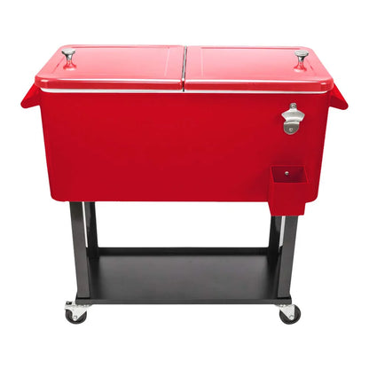 BNSPLY 80 Quart Outdoor Cooler Cart Rolling Ice Chest Cooler Cart, Portable Patio Cooler with Bottle Opener, Handles and Drainage, Standing Cooler for Patio Party, Camping and BBQ, Mint Green