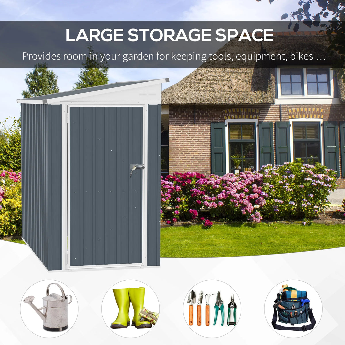 Outsunny 4' x 7.6' Storage Shed, Galvanized, Locking, Gray