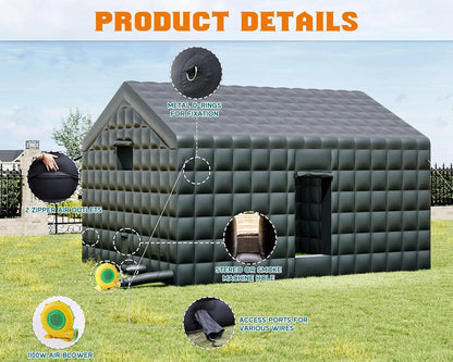 Jocisland 20x16x14 ft Large Black Inflatable Night Club Tent for Adults with 2 Side Doors, Inflatable Nightclub with Logo Area Gazebo Event House