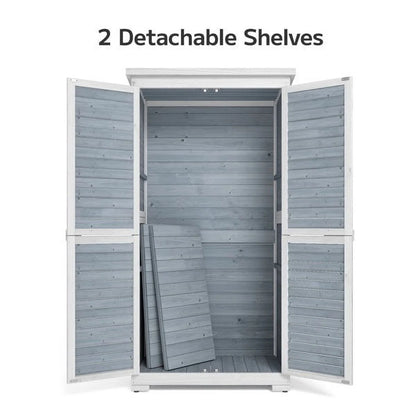 63.2" Outdoor Storage Cabinet, Lofka  Lockable Doors Garden shed with Adjustable Shelves| Asphalt Roof| Ventilate Shutter, Wood Shed with Large Storage Space, Waterproof Roof for Garden, Natural