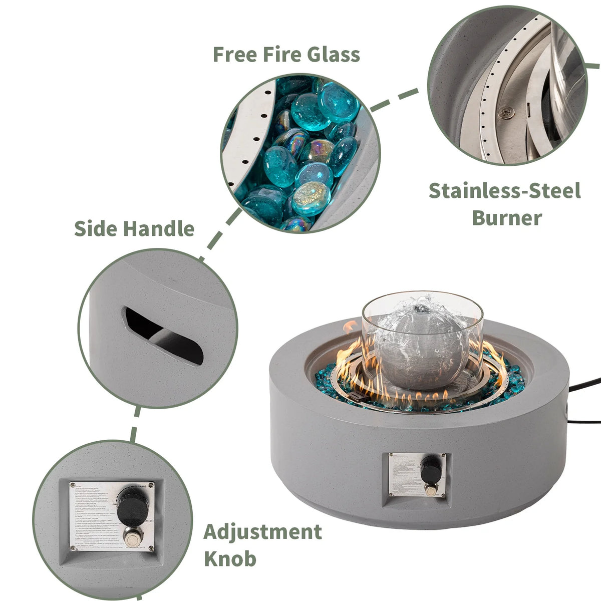 COSIEST 29.3-inch 50,000 BTU Outdoor Propane Fountain Round Fire Pit Table