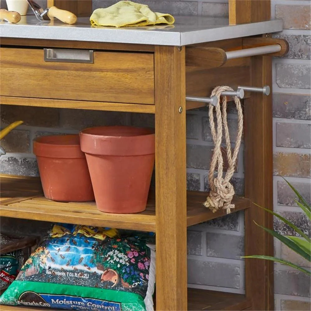 Afuera Living Traditional Wood Potting Bench in Brown Finish