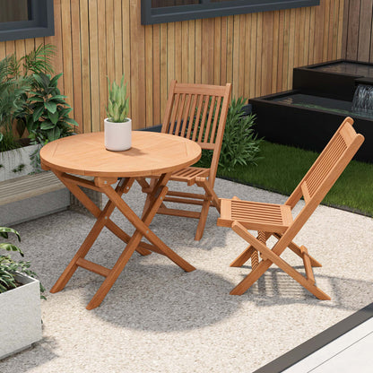 Costway 3pcs Patio Outdoor  Indonesia Teak Wood Bistro Dining Set Folding Chair & Table Slatted