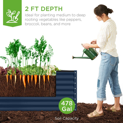 Best Choice Products 8x4x2ft Outdoor Metal Raised Garden Bed, Planter Box for Vegetables, Flowers, Herbs - Gray