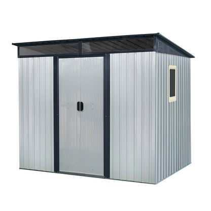 Garden Sheds 8 ft x 6 ft Outdoor Metal Storage Shed with Window and Transparent plate for Garden, Lawn (White and Black),Outdoor Sheds