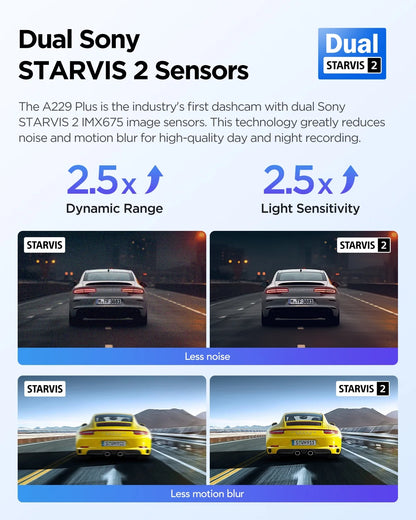 VIOFO A229 Plus Dash Cam with Dual STARVIS 2 Sensors, 2 Channel HDR, 1440P+1440P Front and Rear, Voice Control Car Dash Camera, 5GHz Wi-Fi, Ultra-Precise GPS, 24 Hours Parking Mode, Support 512GB Max