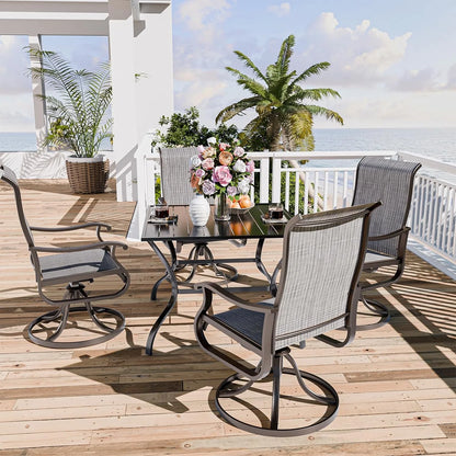 Techmilly Patio Swivel Chairs Set of 2, Outdoor Dining Chairs High Back Padded All Weather Breathable Textilene Outdoor Swivel Chairs with Metal Rocking Frame for Lawn Garden Backyard Deck, Dark Grey