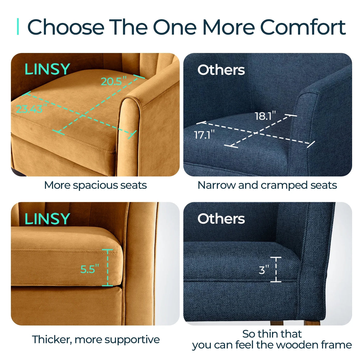 LINSY HOME Chenille Accent Chair with Ottoman for Living Room, Dark Gray