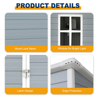 5'��3' Outdoor Storage Shed, Resin Storage Cabinet, Garden Tool Shed with Double Lockable Doors, Organizer Cabinet for Patio Yard, Gray
