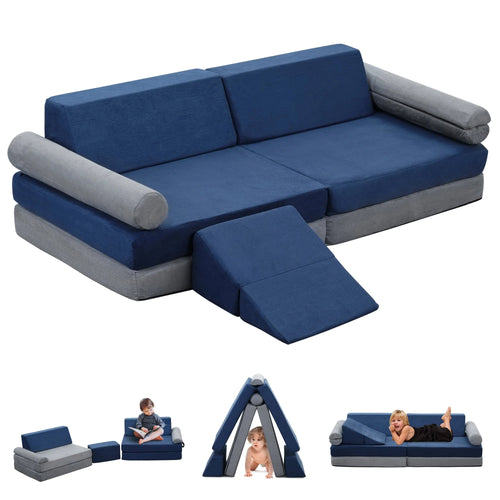 Ainfox Kids Couch, 10PCS Modular Fold Out Play Couch Sofa for Toddler Playroom & Bedroom, Soft Foam Kids Explorer Furniture Play Set with Washable Covers