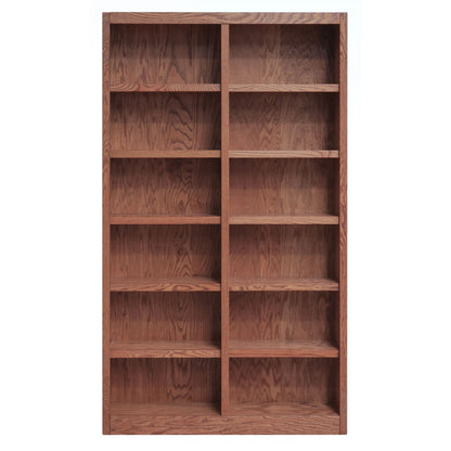 Concepts in Wood 12 Shelf Double Wide Wood Bookcase, 84 inch Tall - Oak Finish