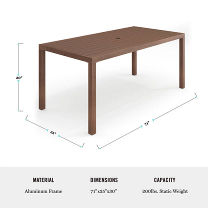 Martha Stewart 71" Indoor-Outdoor Patio Table with Gray Brushed Woodgrain Aluminum Finish