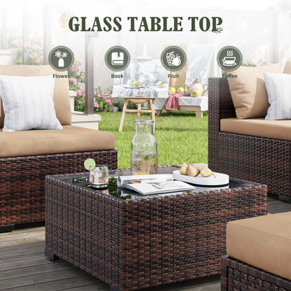 7 Pieces Patio Conversation Set, Outdoor Sectional PE Rattan Wicker Furniture Seat,Dark Gray