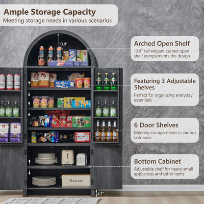 IFGET 71-Inch Arched 4-Tier Bookcase with Glass Doors and Drawers