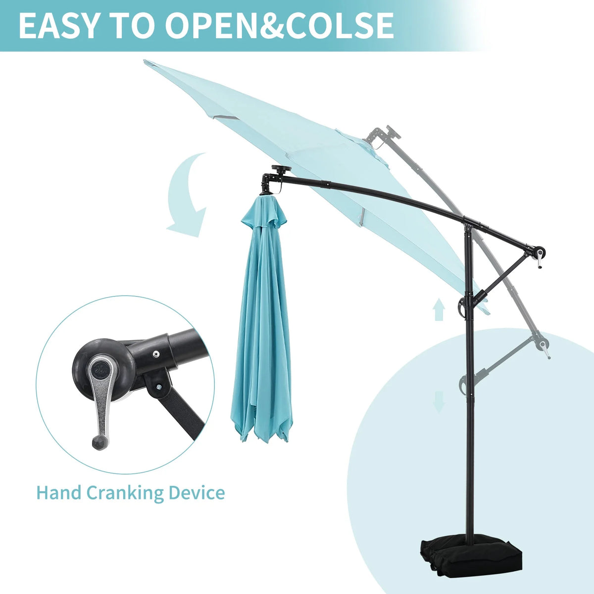 Ainfox 10ft Cantilever Patio Umbrella with Lights, Offset Market Umbrella with Sandbags Weighted Base and Cross Base,Khaki