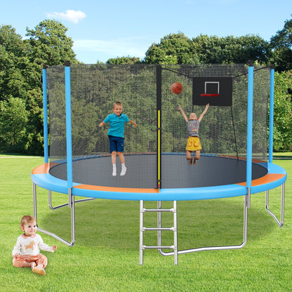 SHINPT 14ft Trampoline for Kids, Outdoor Trampoline with Net, Big Trampoline with Basketball Hoop and Ladder, Heavy Duty Trampoline with No-gap Design, Backyard Trampolines for Adult