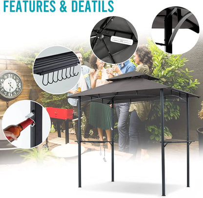 ABCCANOPY 8'x 5' Grill Gazebo Shelter, Double Tier Outdoor BBQ Gazebo Canopy with LED Light(Brown)