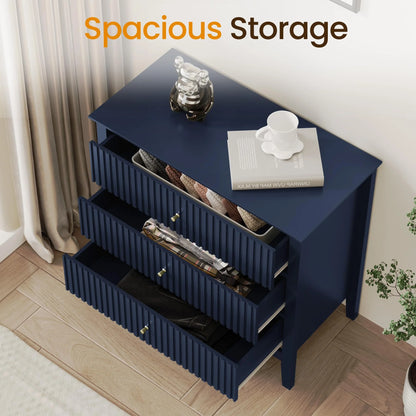 Heynemo Beige 6 Drawer Dresser, Fluted Modern Wood Chest