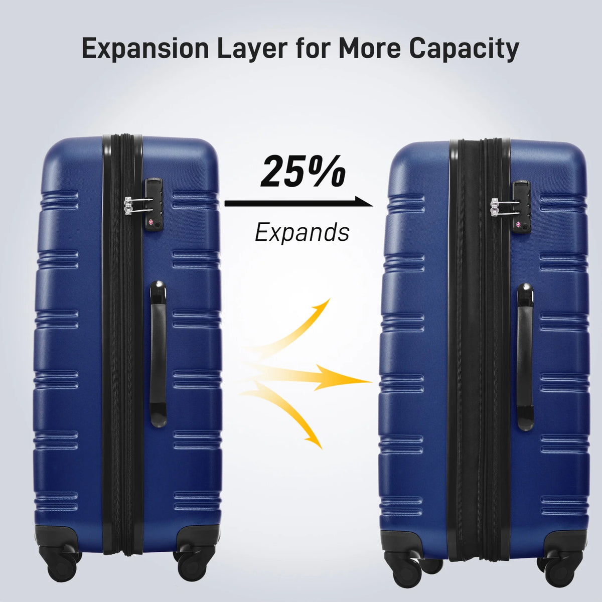 3 Piece ABS Luggage Set, Luggage with Spinner Wheel & TSA  20/24/28 inch, Purple